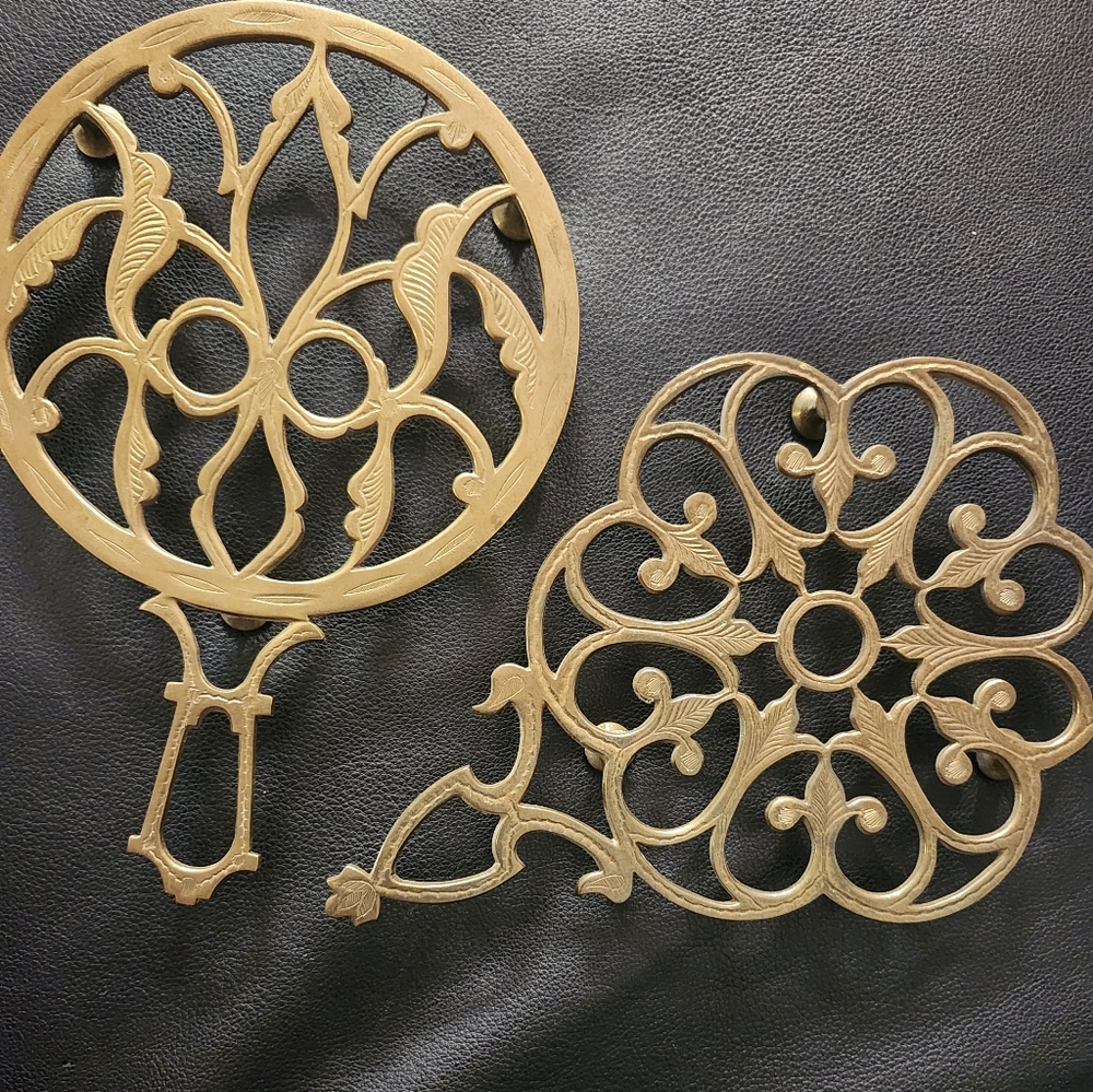 Vintage Brass Trivets/pot Holder Set Made In India